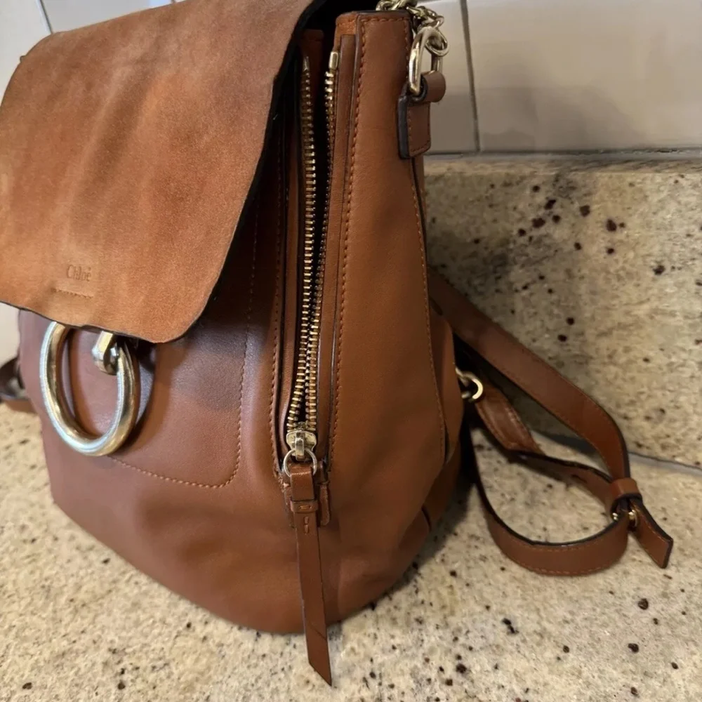 Chloé Brown Leather Suede Flap Backpack